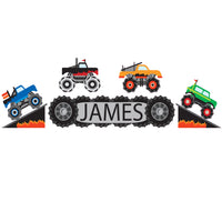 Personalised Custom Monster Truck Name Door Sticker Wall Decal Boy Bedroom Flag