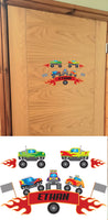 Personalised Custom Monster Truck Name Door Sticker Wall Decal Boy Bedroom Flag