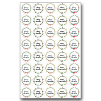 40 Merry Christmas Stickers Labels Holly Wreath Happy Self Adhesive Circle Gift